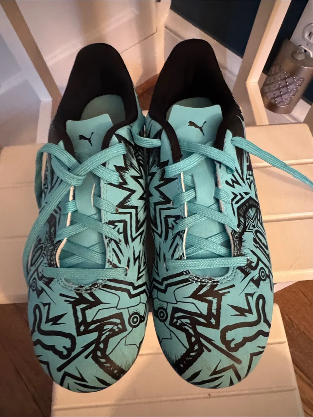 Puma Kids Turquoise Graphic Soccer Shoes